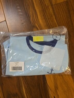 Janie and Jack Light Blue Swim Rashguard with Navy Trim